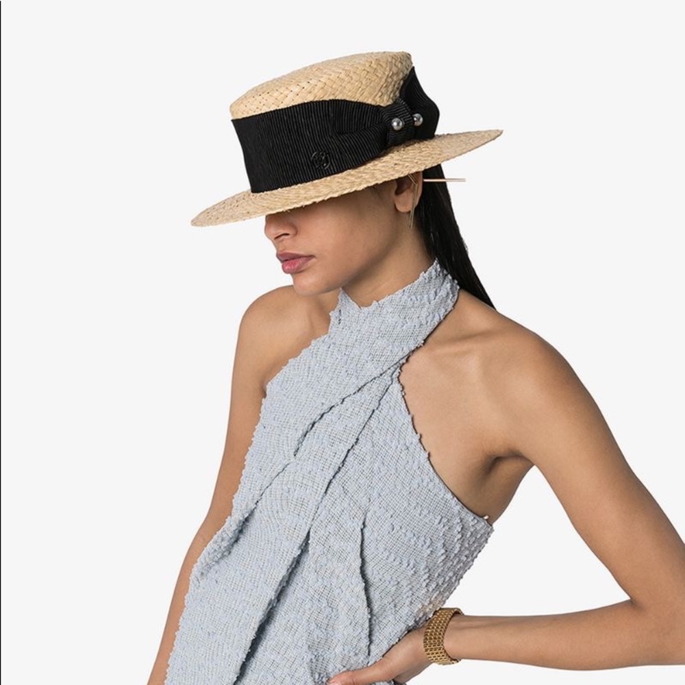 Maison Michel Kiki Woven Rafia Boater Hat